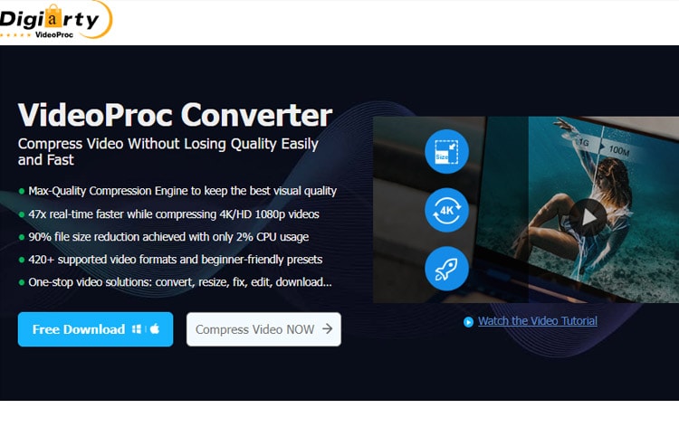 Page d'accueil du site web du convertisseur videoproc