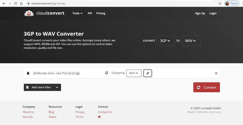 Convert 3GP to WAV online - CloudConvert