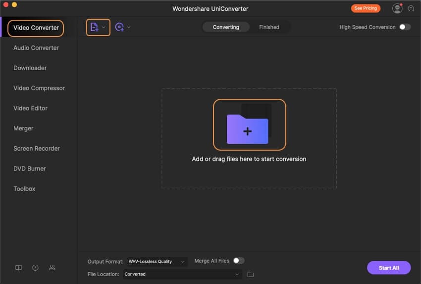 Add .m4a files to Wondershare UniConverter for Mac