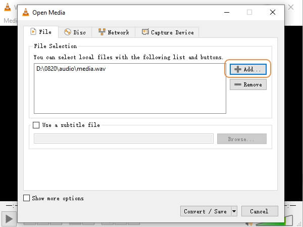 Añadir un archivo .wav a VLC