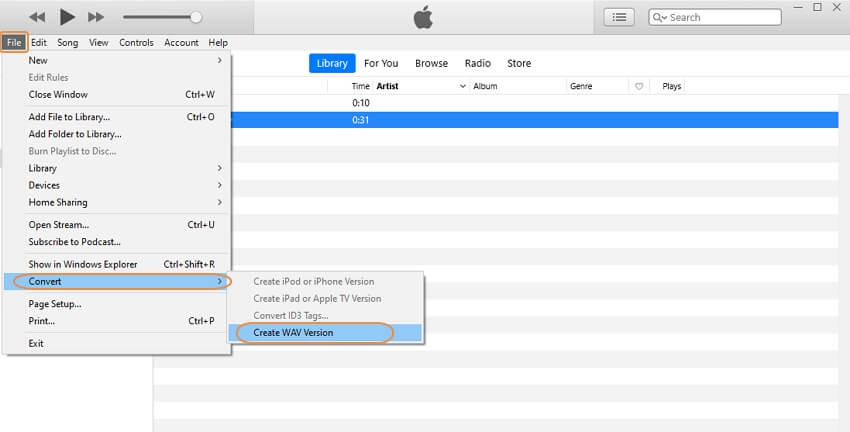 Convertir canciones de iTunes a wav en iTunes