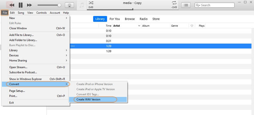 Convert M4A to WAV in iTunes