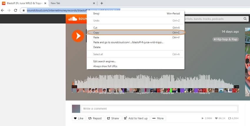 Copy the SoundCloud file' URL