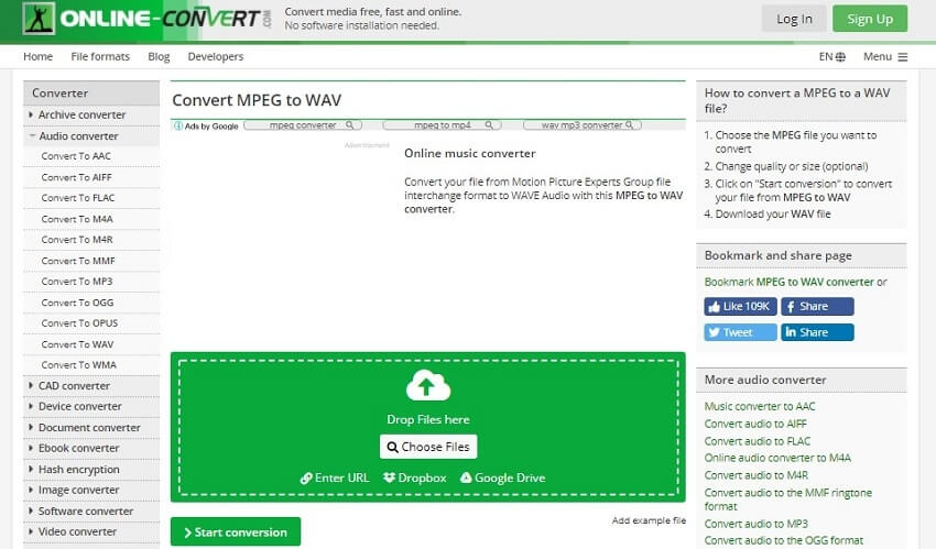 Convert MPEG to WAV with Online Converter 