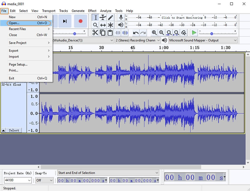 Open M4A files in Audacity