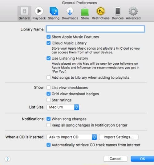 Tata pengaturan preferensi di iTunes