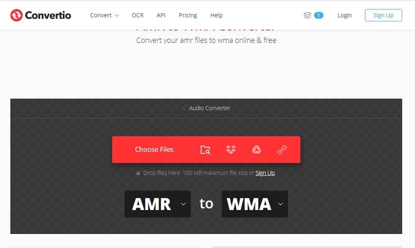 Convert AMR to WMA online with Convertio