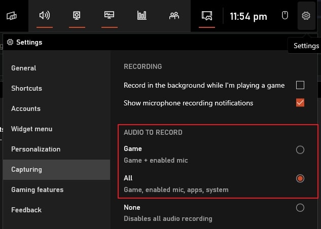 enable audio record options