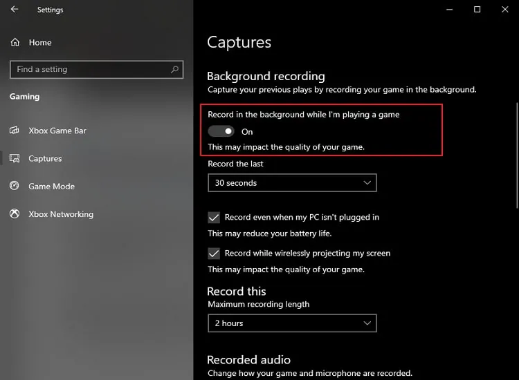 enable background recording feature