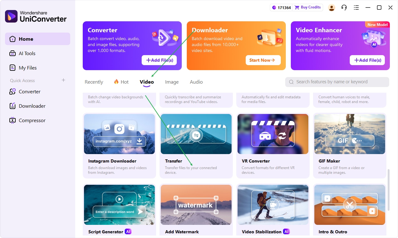 file transfer in uniconverter