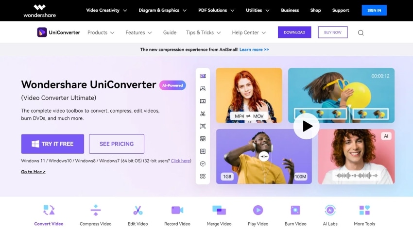 uniconverter welcome page