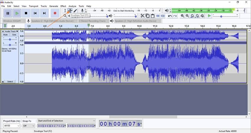 use audacity to record from youtube adjust volume level