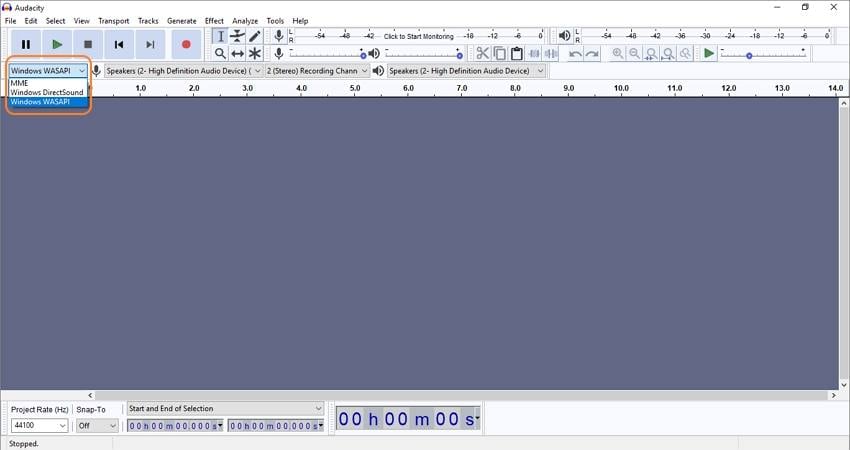 use audacity to record from youtube choose windows wasapi