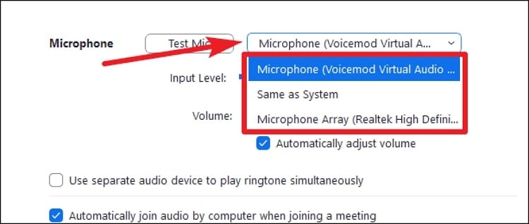 select your voice changer microphone