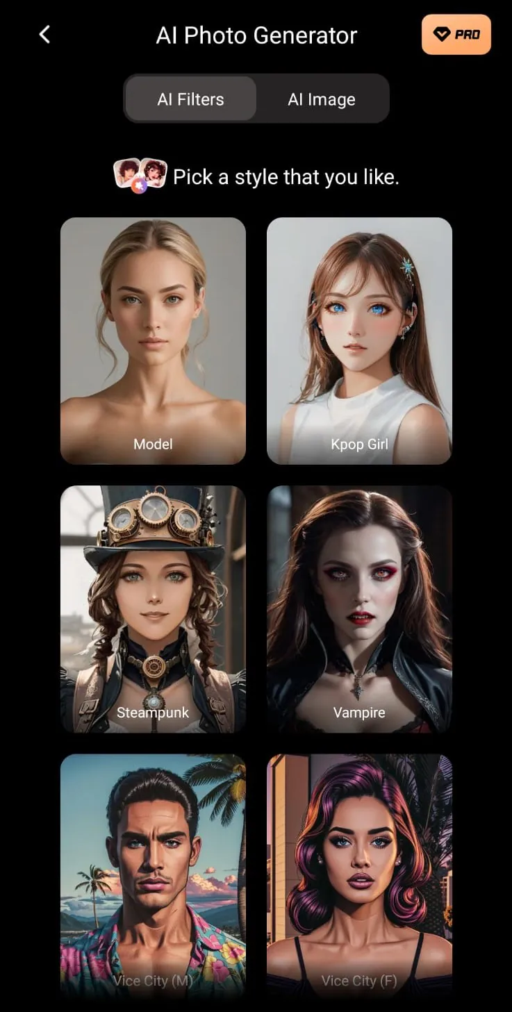 Virbo ai image filter step1 Pick A Style