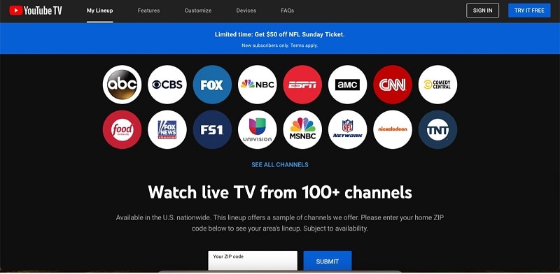 youtube tv intro page