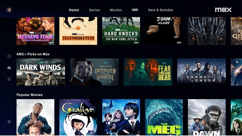 hbo max interface