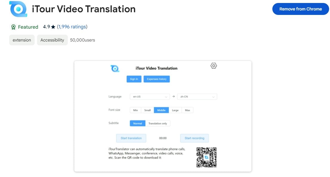 itour video translation chrome translator