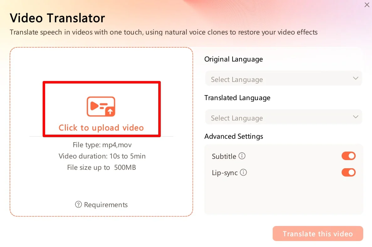 upload video to video translator