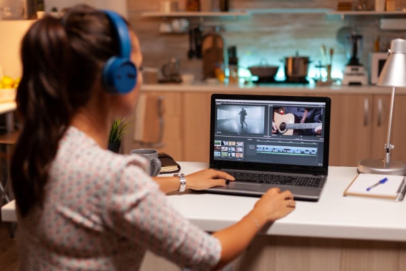 a woman editing a video