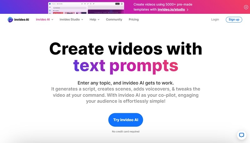 create video from text with invideo AI.