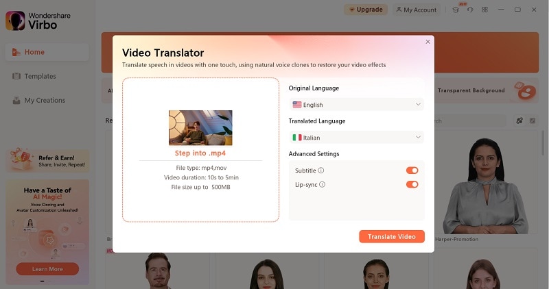 Wondershare Virbo’s video-to-text tool.