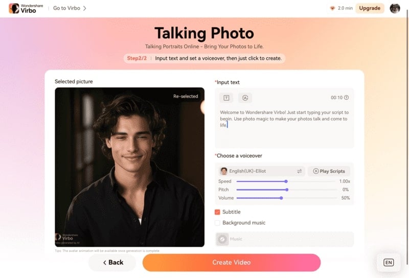Talking Photo tool interface
