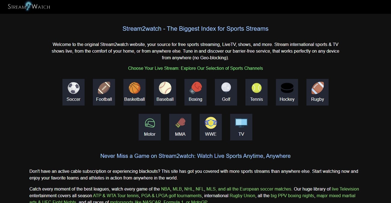 stream2watch sports streaming site