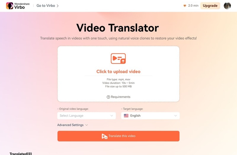 Upload video and translate speech in the videos