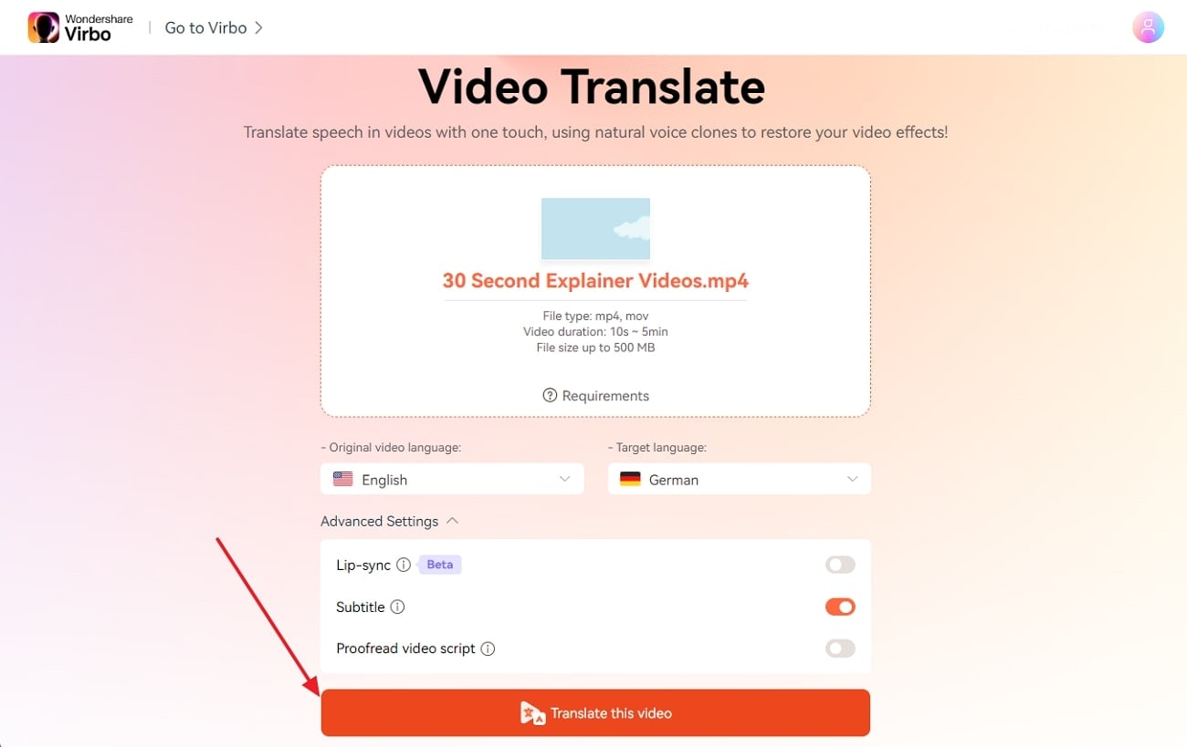 click translate this video button