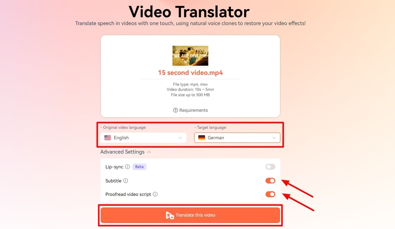 press translate this video button