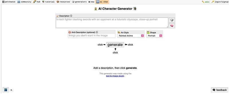 perchance ai character generator page