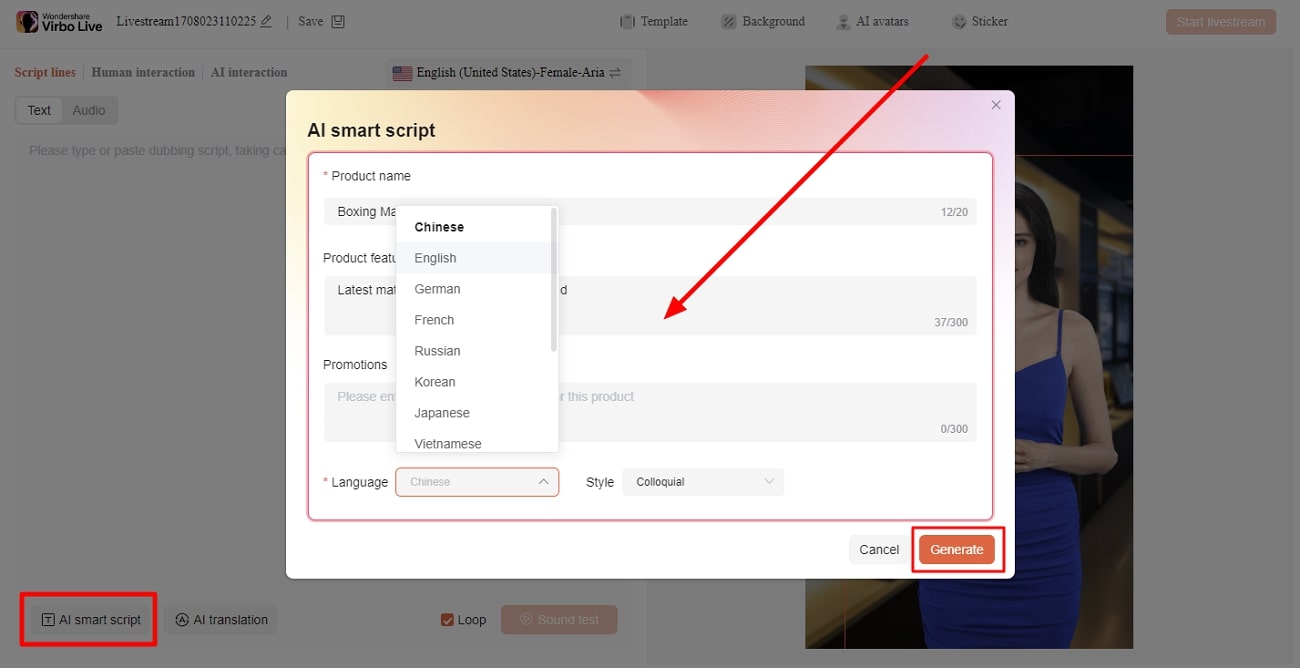 create script for boxing live video