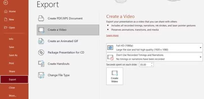 export the presentation as a video