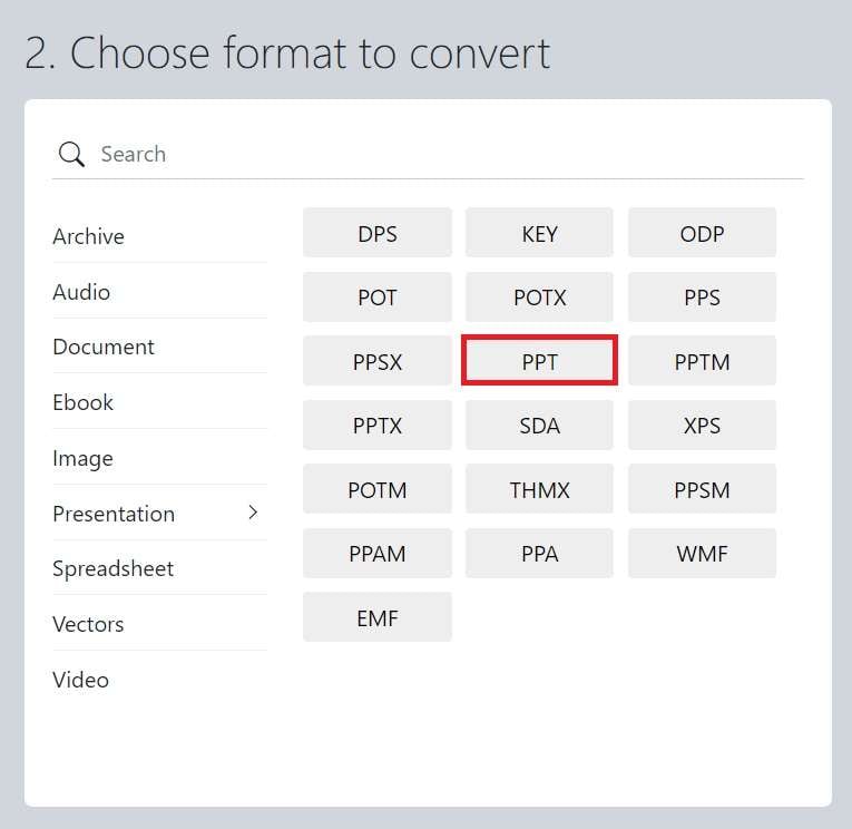 select the ppt file format 