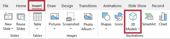 select 3d models to insert an object to powerpoint