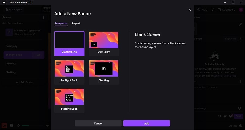 Customize scenes for Twitch livestream