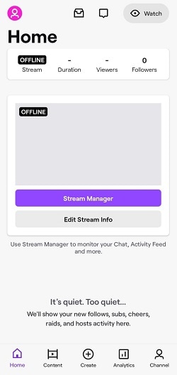Start Twitch Live on smartphone
