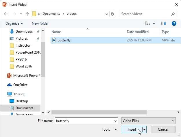 inserting video into powerpoint click insert