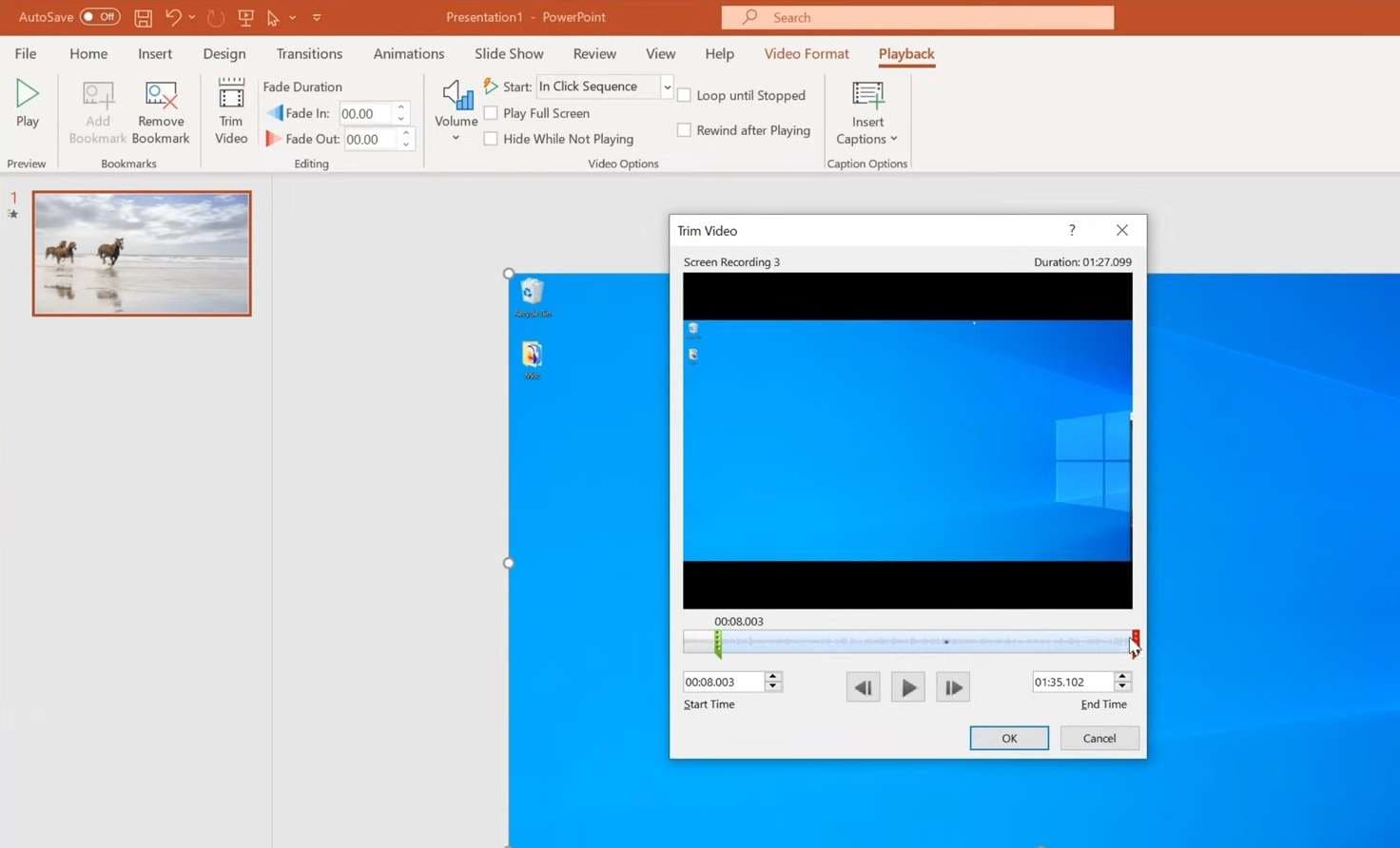 trim the powerpoint screen recording