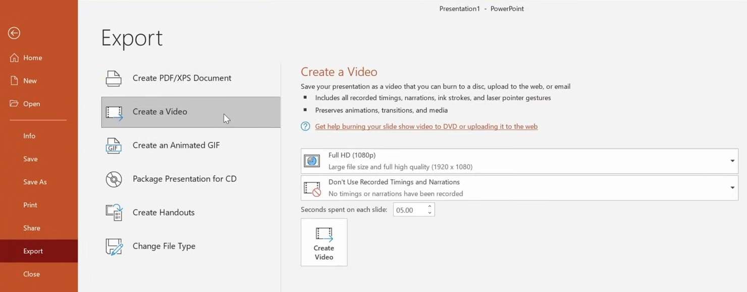 create a video from the presentation