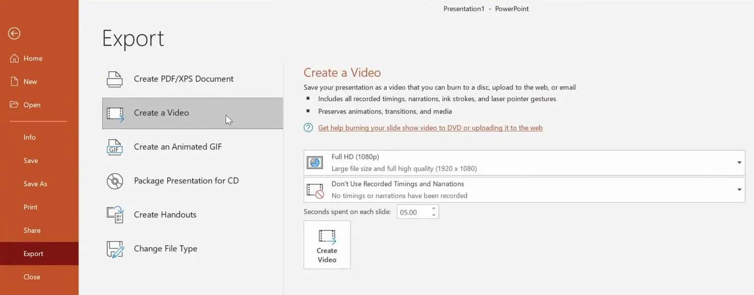 create a video from the presentation