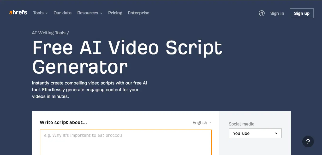 ahrefs ai script generator webpage