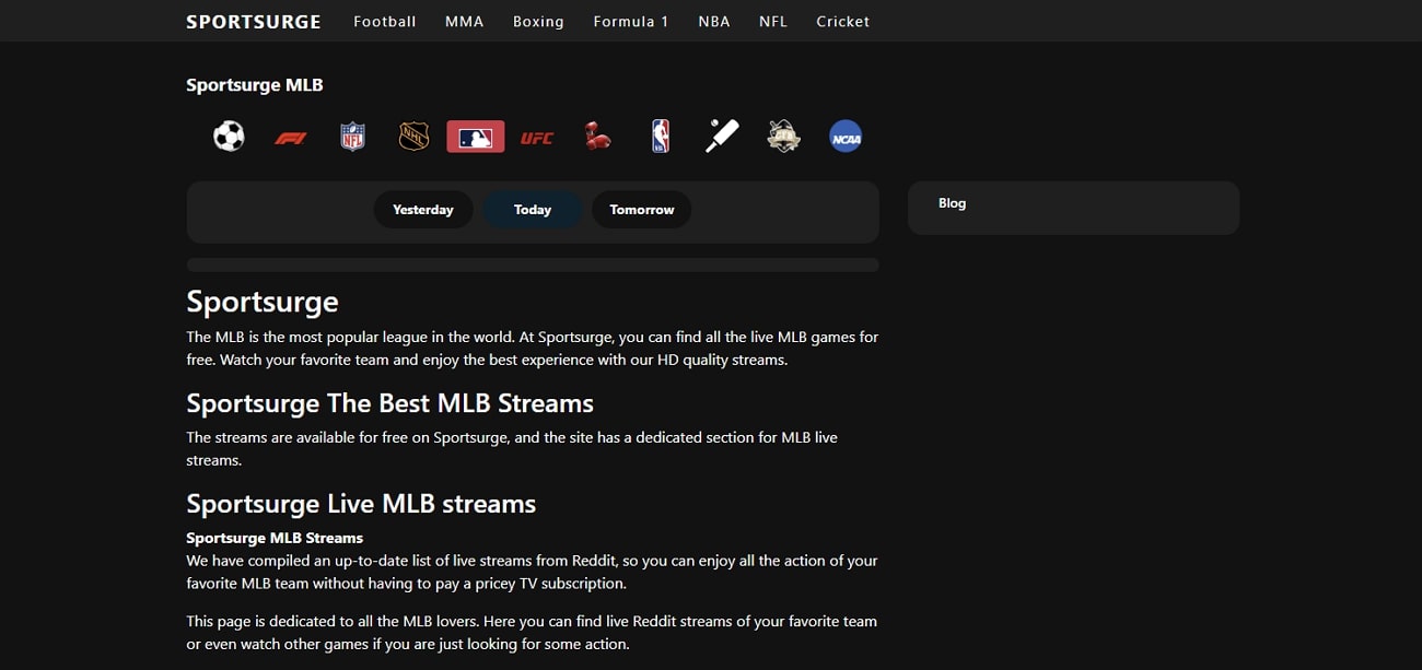 sportsurge mlb streaming option