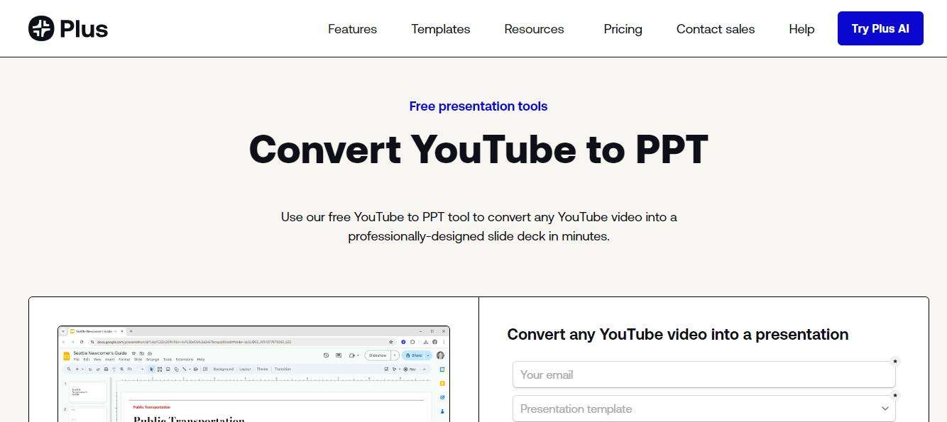 plus ai youtube video to ppt converter