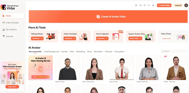 create ai avatar video through wondershare vibro