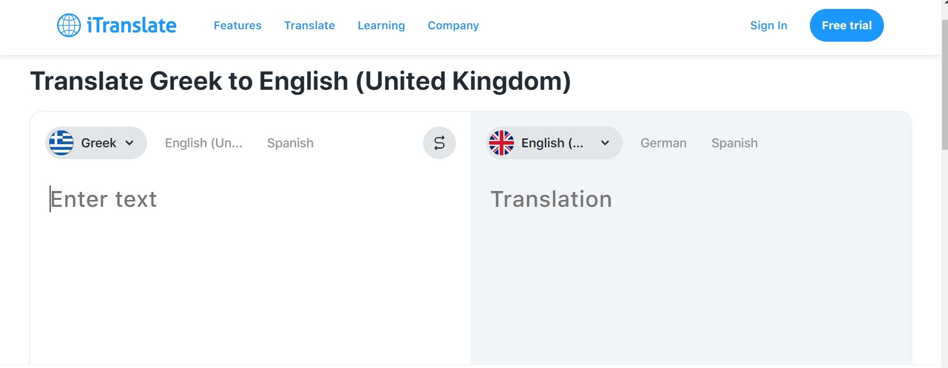 iTranslate for Greek to English translation online