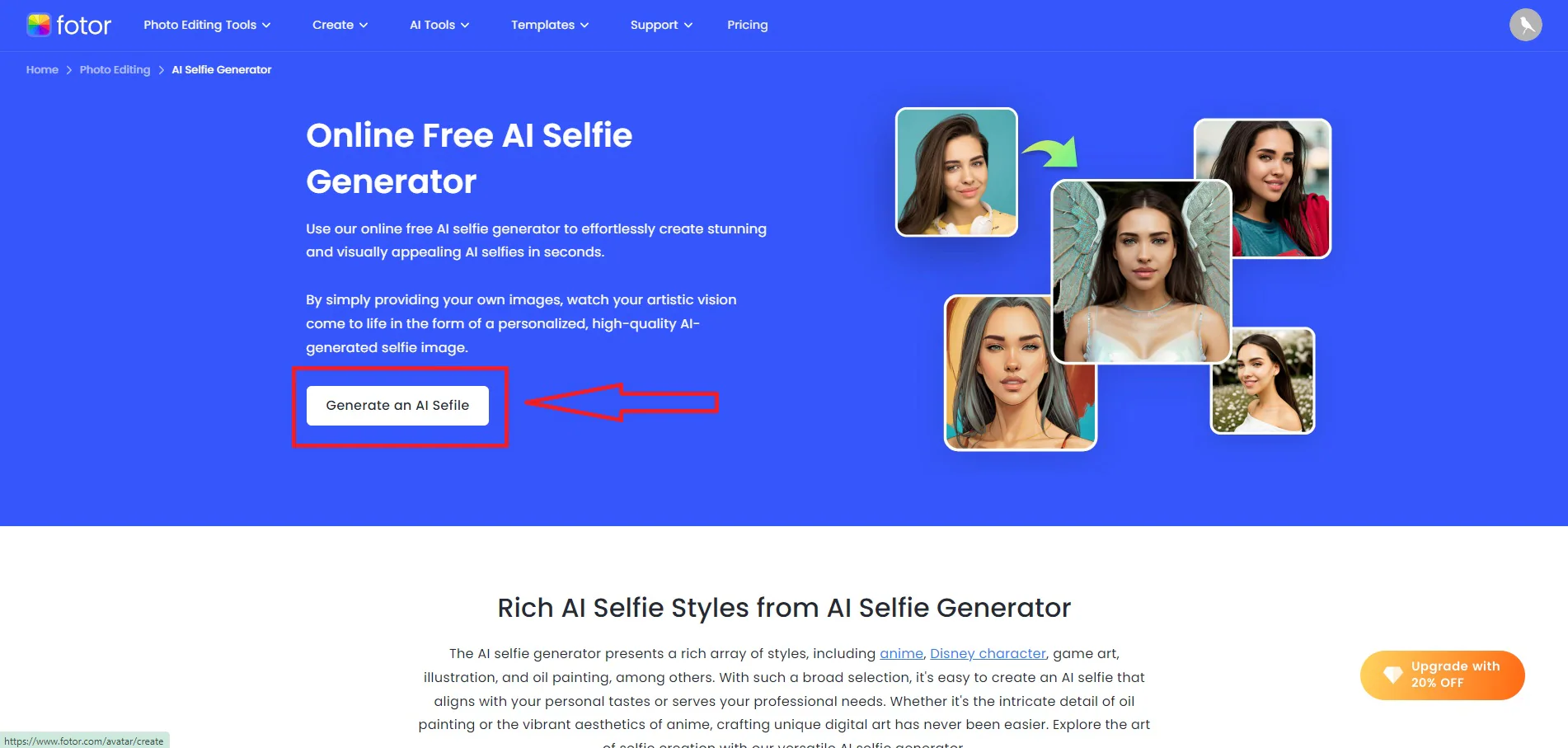 generate an ai selfie button