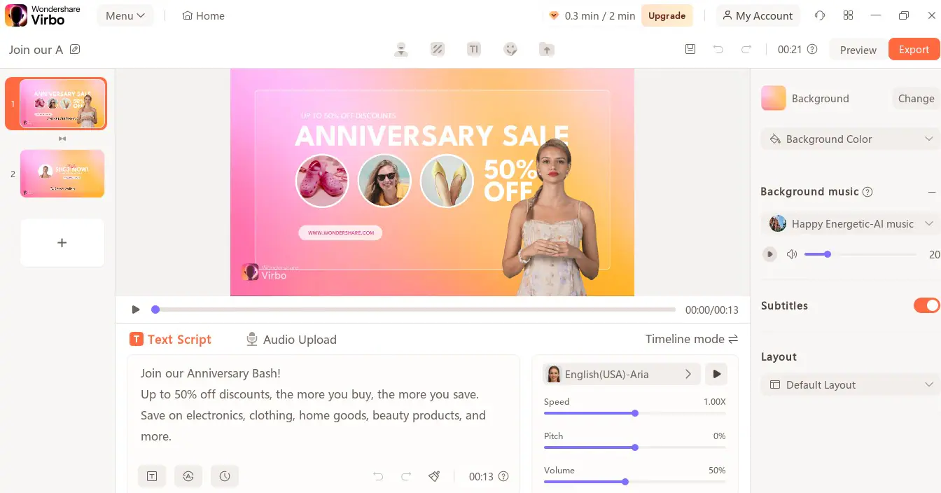 virbo ai customize anniversary video templates