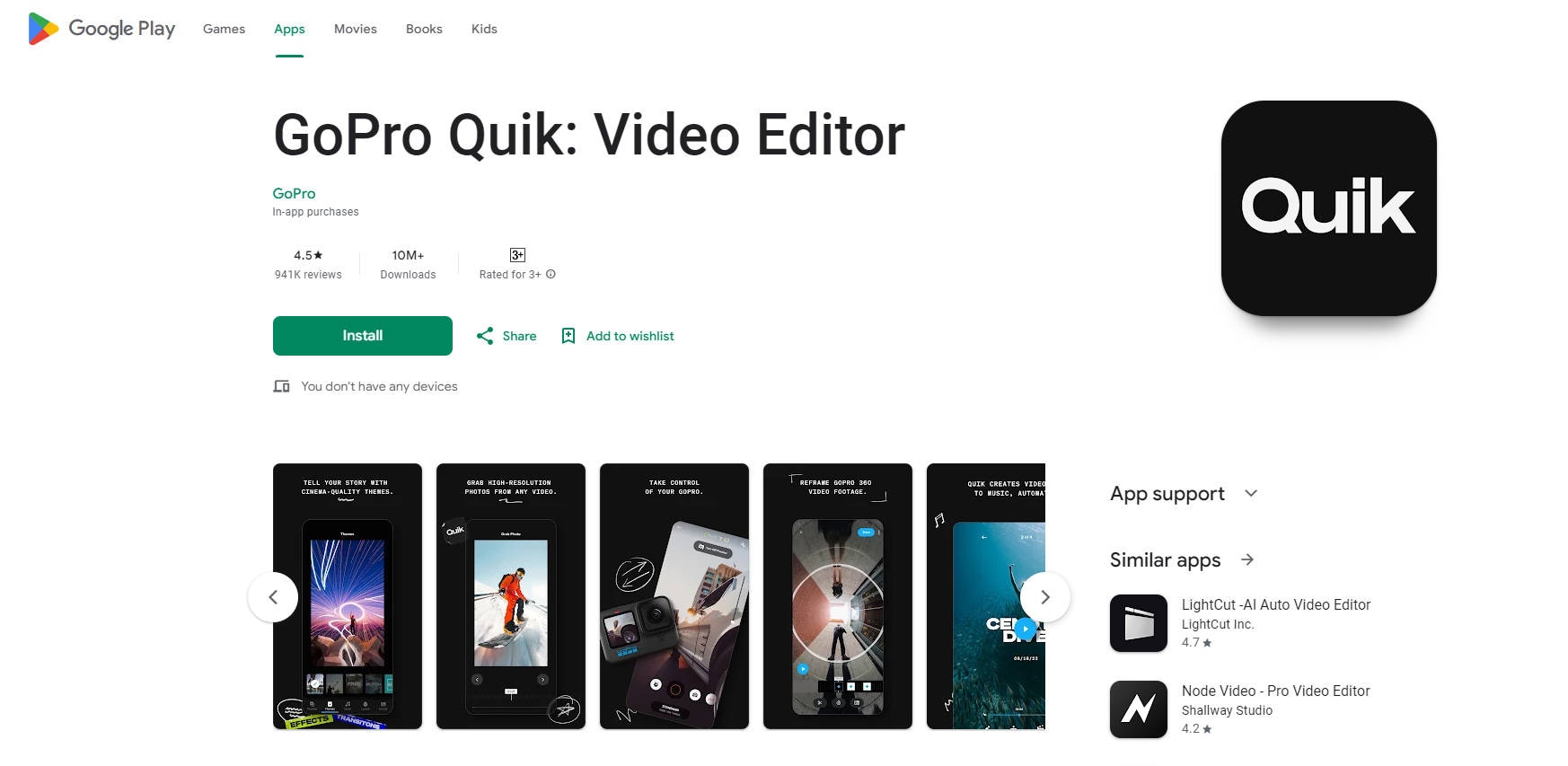 quick by go pro video template app